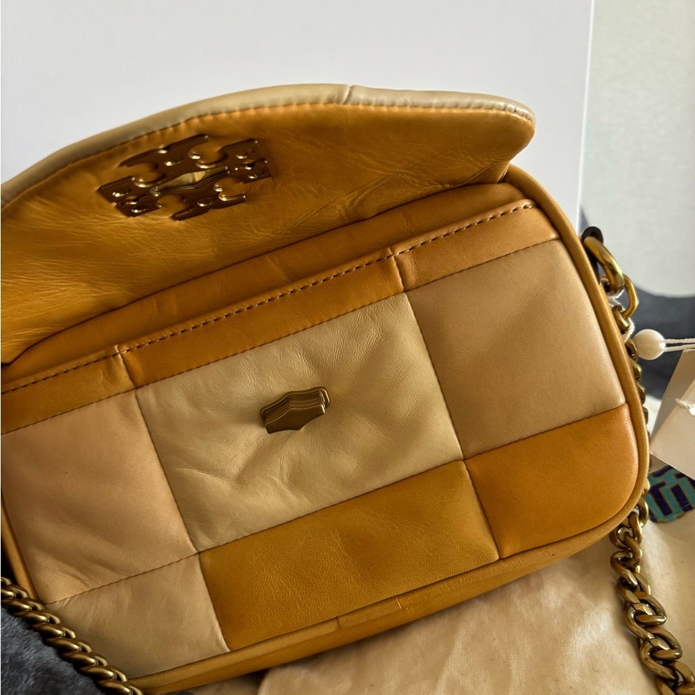 Tory Burch Patchwork Leather Crossbody in Tan & Cream - Picture 3 of 6